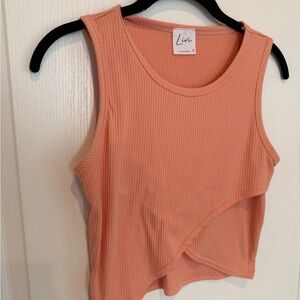 Livi Olivia Rae Peach Ribbed Tank Top Cropped Work Out Yoga Small